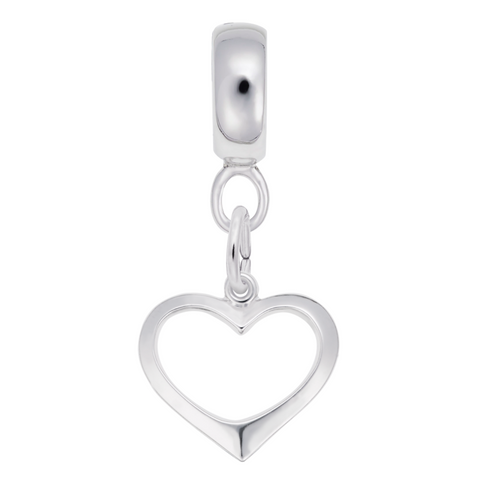 Open Heart Charm Dangle Bead In Sterling Silver