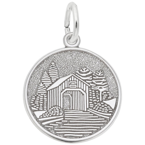 Covered Bridge Charm In 14K White Gold