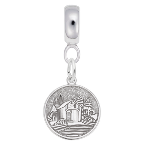 Covered Bridge Charm Dangle Bead In Sterling Silver