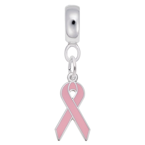 Breast Cancer Ribbon Charm Dangle Bead In Sterling Silver