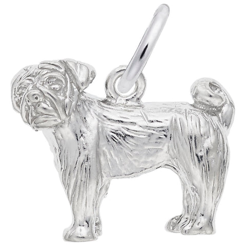 Pug Charm In 14K White Gold