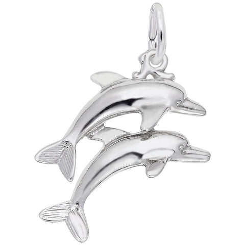 Two Dolphins Charm In 14K White Gold