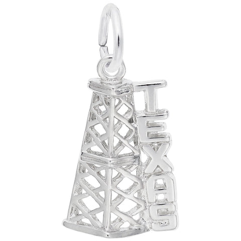 Texas Oil Rig Charm In 14K White Gold