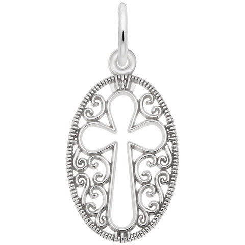 Filigree Cross Charm In Sterling Silver