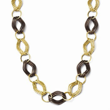 14K Yellow Gold & Rhodium Chocolate Rhodium Fancy Link Necklace