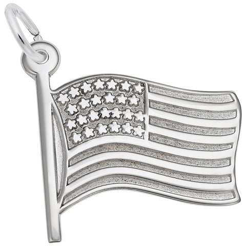 Usa Flag Charm In 14K White Gold