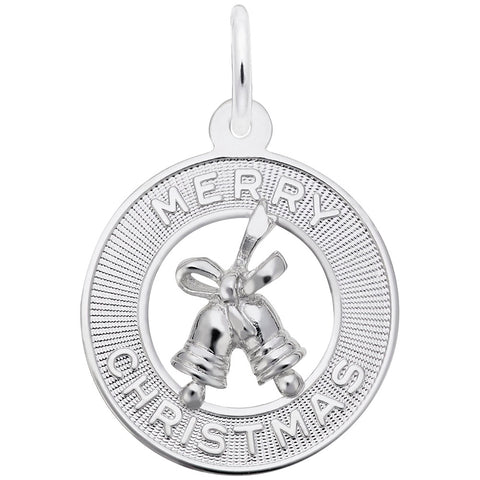 Merry Christmas Charm In 14K White Gold