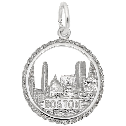 Boston Skyline Charm In 14K White Gold