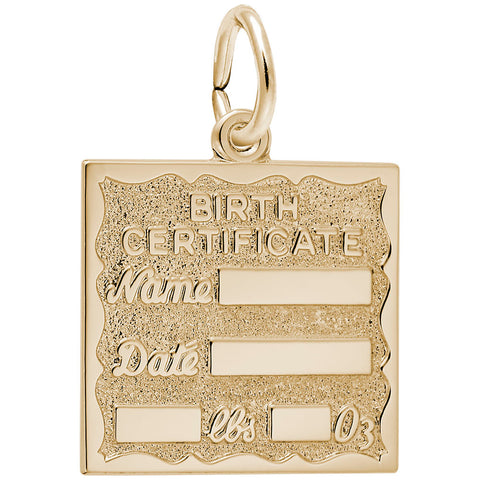 Birth Certificate Charm in Yellow Gold Plated