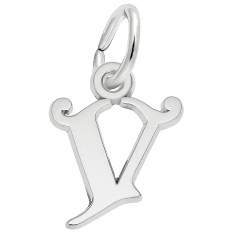 Initial V Charm In 14K White Gold