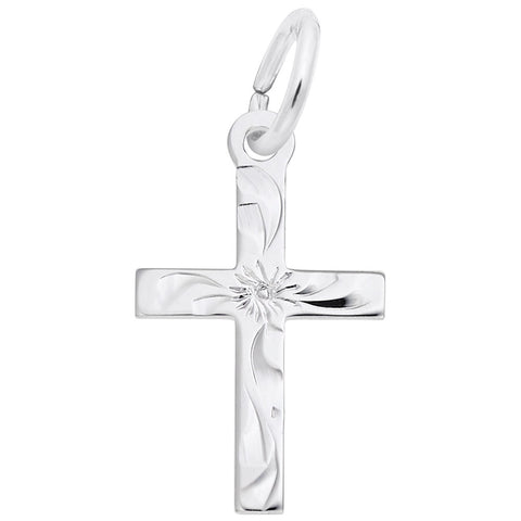 Cross Charm In 14K White Gold