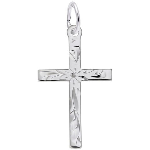 Cross Charm In 14K White Gold