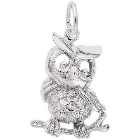 Owl Charm In 14K White Gold