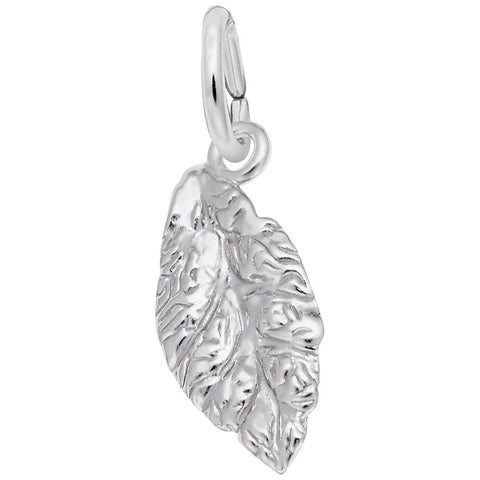 Tobacco Leaf Charm In 14K White Gold