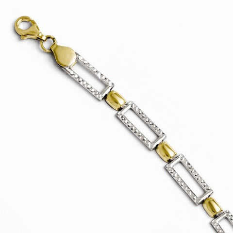 10K Yellow Gold with Rhodium Diamond-Cut Bracelet