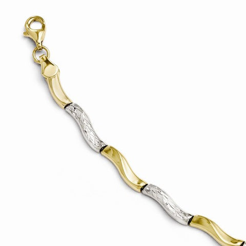 10K Yellow Gold with Rhodium Diamond-Cut Bracelet