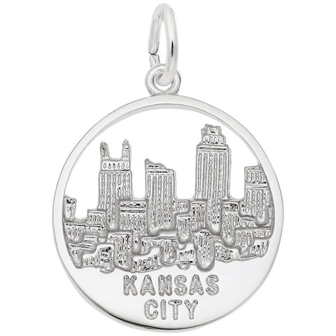 Kansas City Skyline Charm In 14K White Gold
