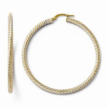 14k Yellow Gold with Rhodium Hinged Hoop Earrings
