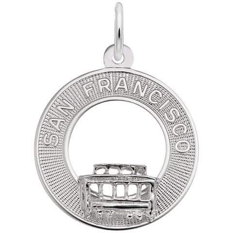 San Fran. Cable Car Charm In 14K White Gold