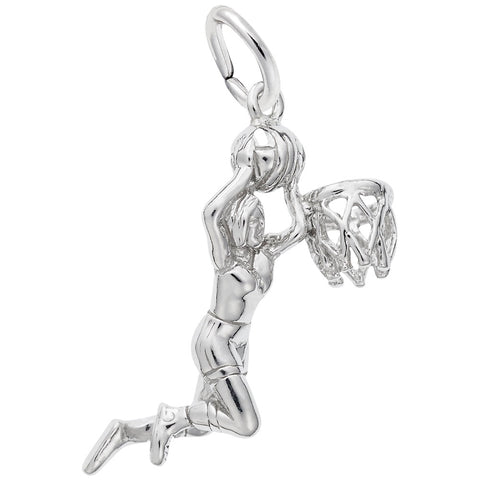 Female Basketball Charm In 14K White Gold