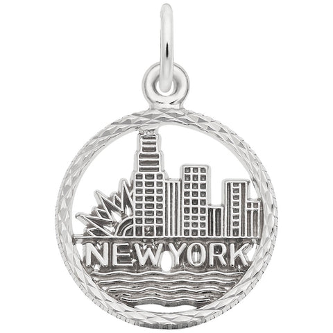 New York Skyline Charm In 14K White Gold