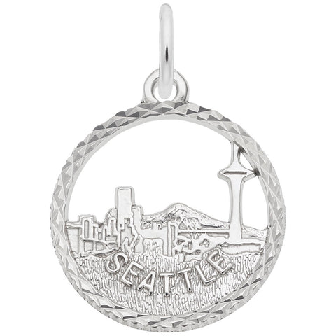 Seattle Skyline Charm In Sterling Silver