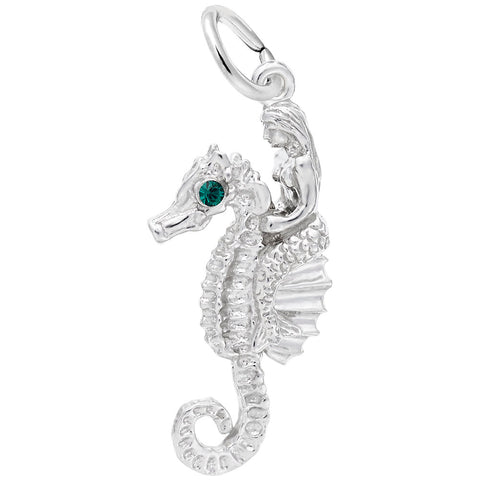 Mermaid On Seahorse Charm In Sterling Silver