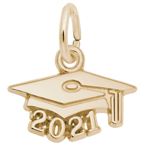 Grad Cap 2021 Charm in Yellow Gold Plated
