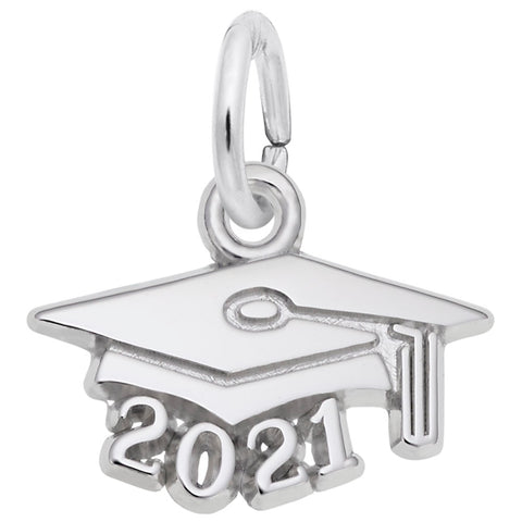 Grad Cap 2021 Charm In 14K White Gold