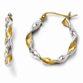14k Yellow Gold with Rhodium Twisted Hoop Earrings