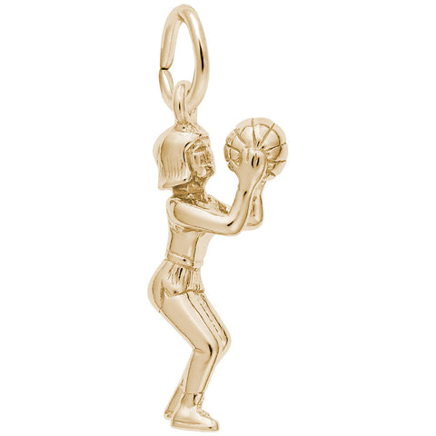 Female Basketball Player Charm in Yellow Gold Plated