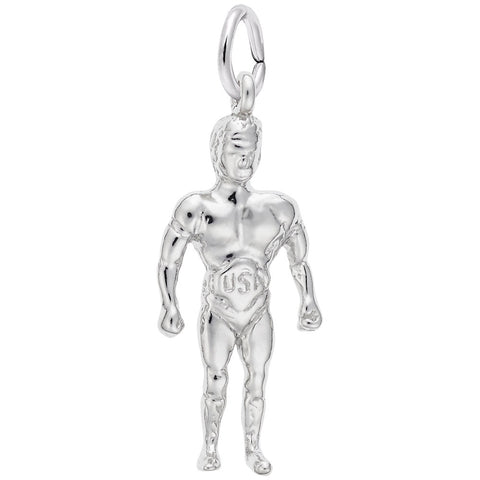 Wrestler Charm In 14K White Gold