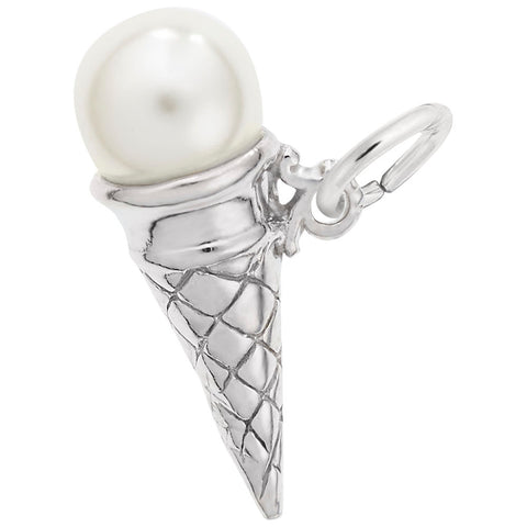 Ice Cream Cone Charm In 14K White Gold