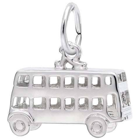 Double Decker Bus Charm In 14K White Gold
