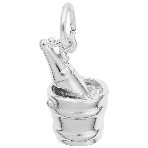 Champagne Bucket Charm In 14K White Gold