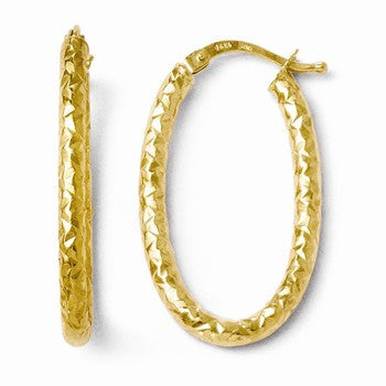 14k Yellow Gold Textured Oval Hinged Hoop Earrings