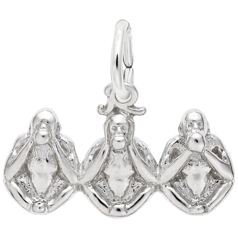 Three Monkeys Charm In 14K White Gold