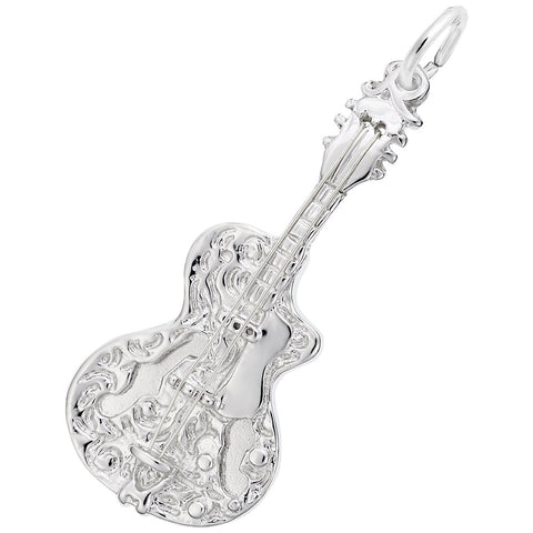 Guitar W/Strings Charm In 14K White Gold