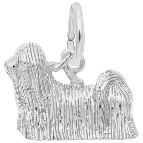 Dog, Lhasa Apso Charm In 14K White Gold