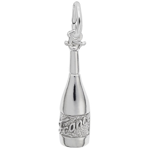 Wine Bottle Charm In 14K White Gold