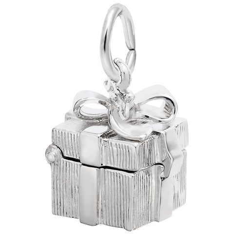 Gift Box Charm In 14K White Gold