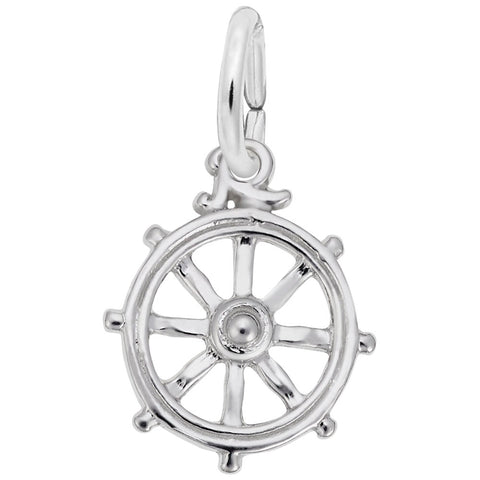 Ships Wheel Charm In 14K White Gold