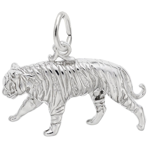 Tiger Charm In 14K White Gold