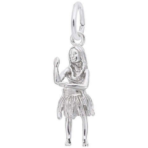 Hula Dancer Charm In 14K White Gold