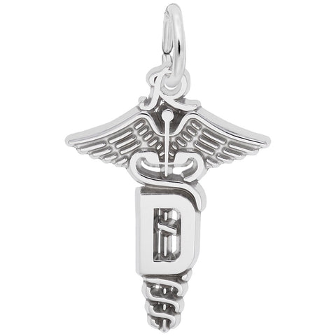 Dental Caduceus Charm In 14K White Gold