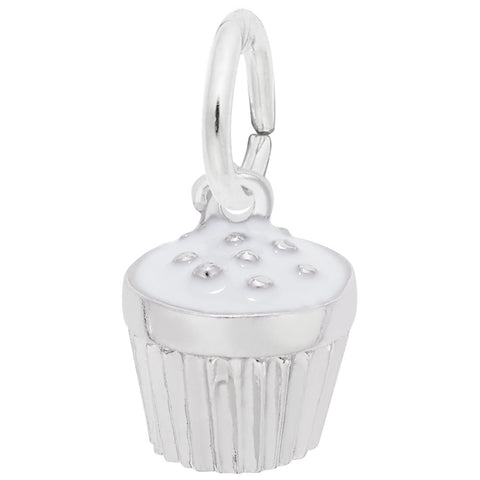 White Cupcake Charm In Sterling Silver