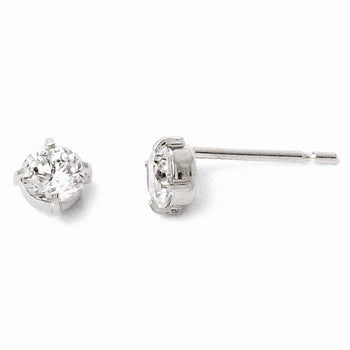 14k White Gold CZ Stud-4.0mm Earrings