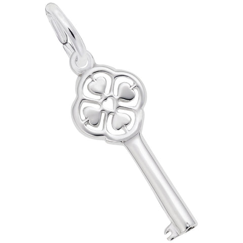 Key With Four Hearts Charm In Sterling Silver