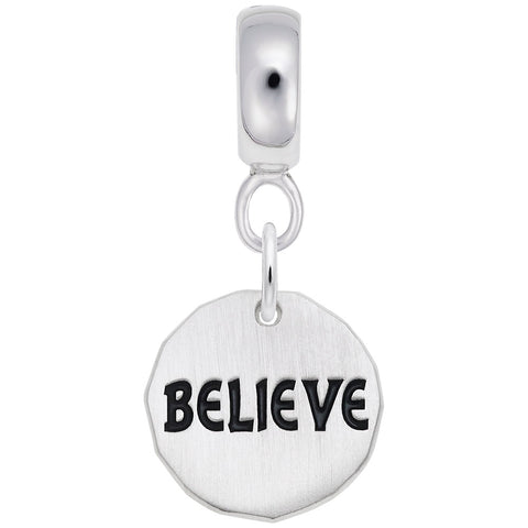 Tag- Believe Charm Dangle Bead In Sterling Silver