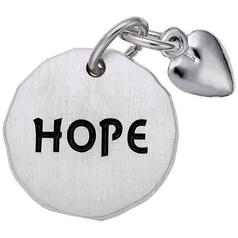 Hope Tag With Heart Charm In 14K White Gold